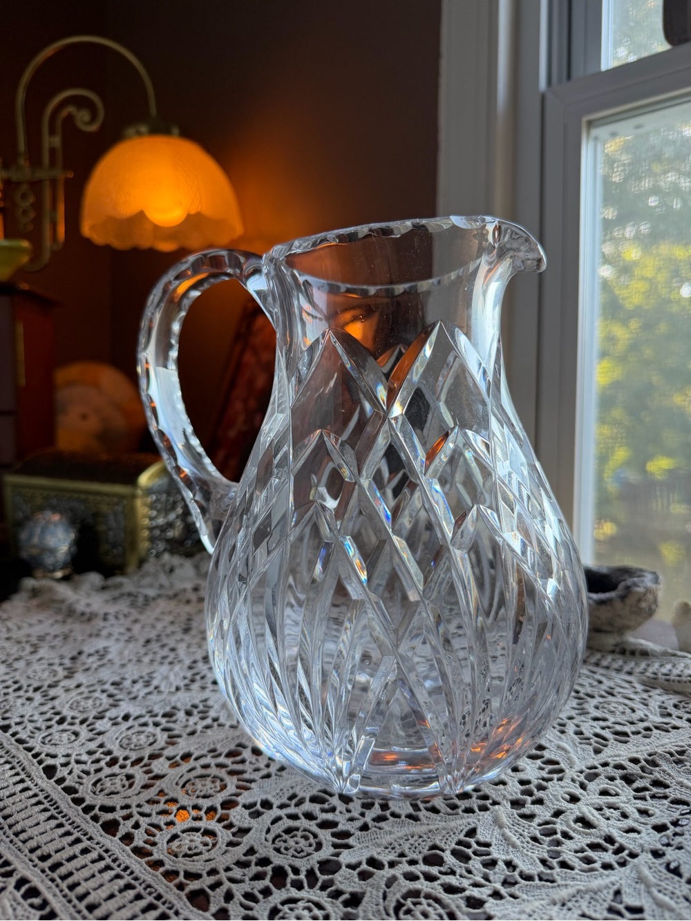 Crystal Cut Glass Pitcher - Clear Decorative Home Art
